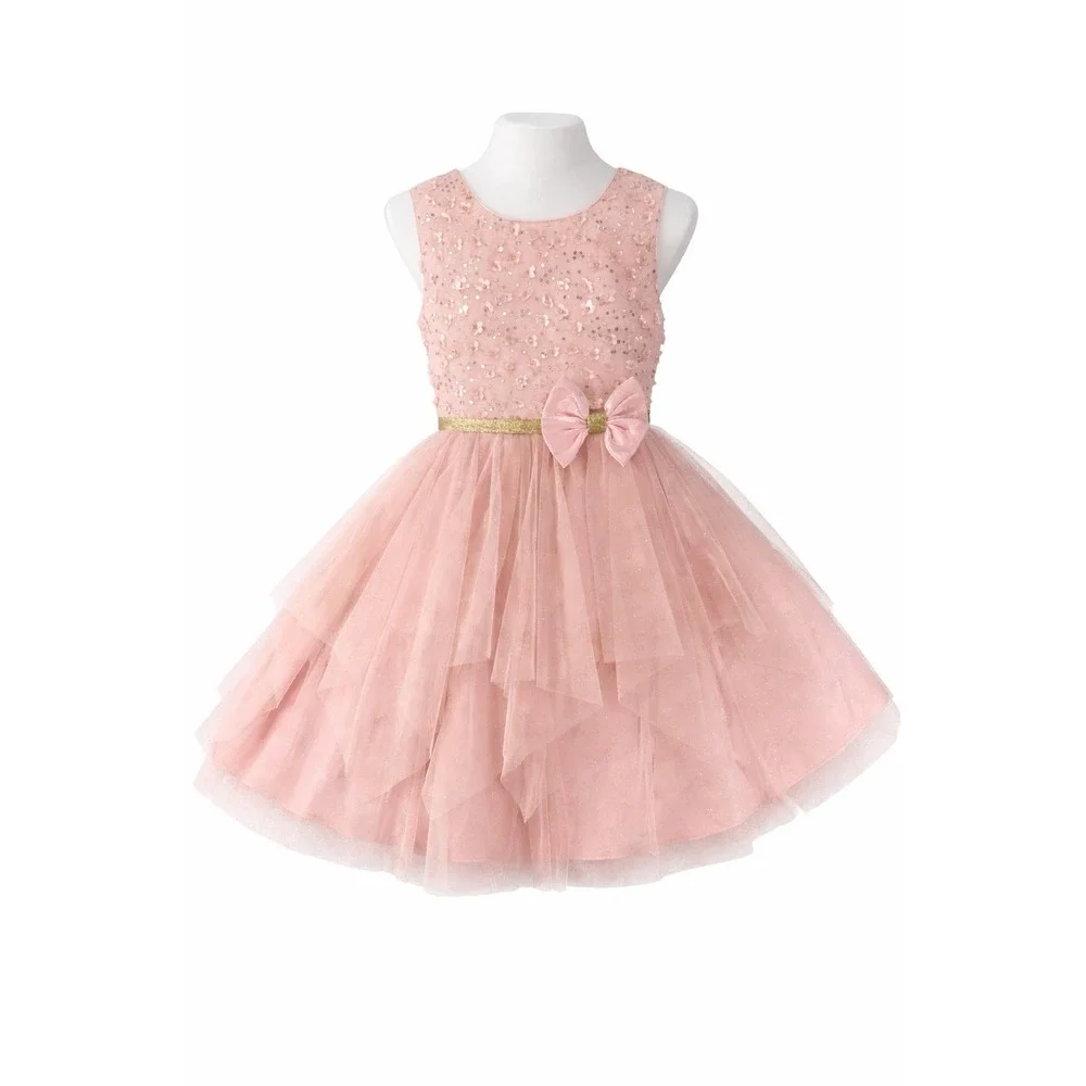 Jona Michelle Dress Girls Sz 7 Pink Tulle Party Easter Dress‎ Sequin Bodice Bow
